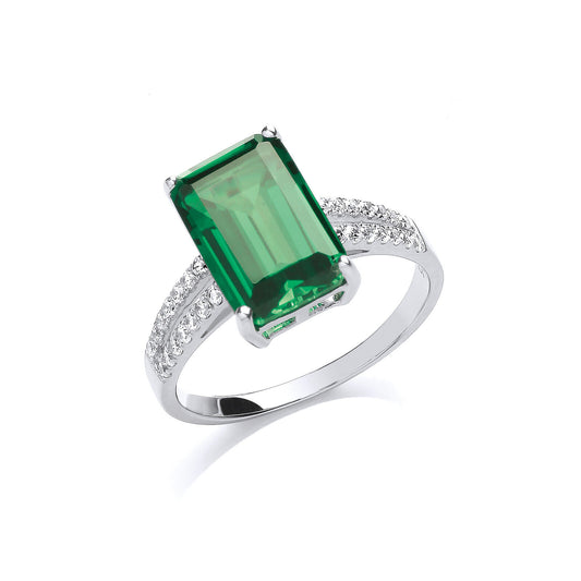 Emerald Solitaire Ring Solid Sterling Silver Emerald Cut Cocktail Ring