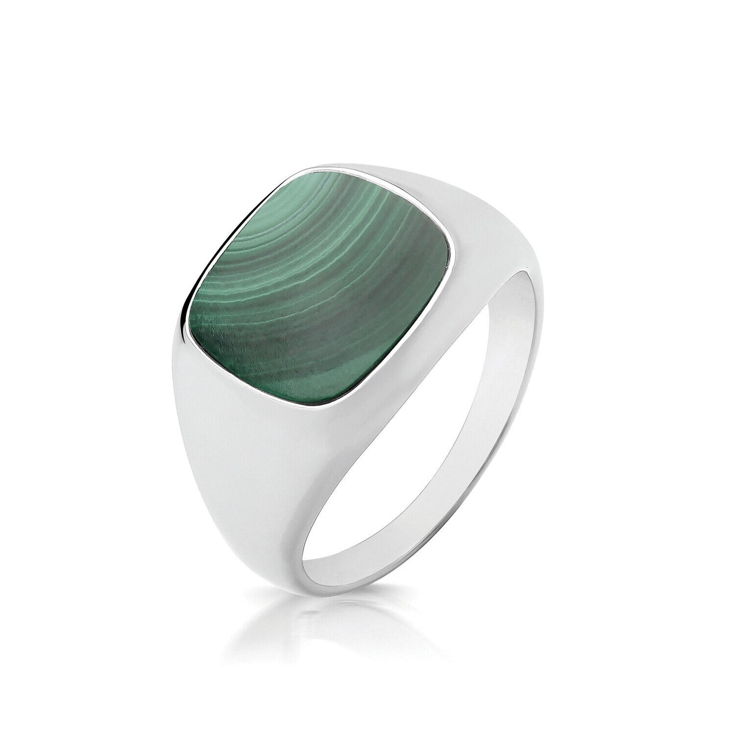 Men's Malachite Cushion Signet Ring Gents Sterling Silver Fully Hallmarked