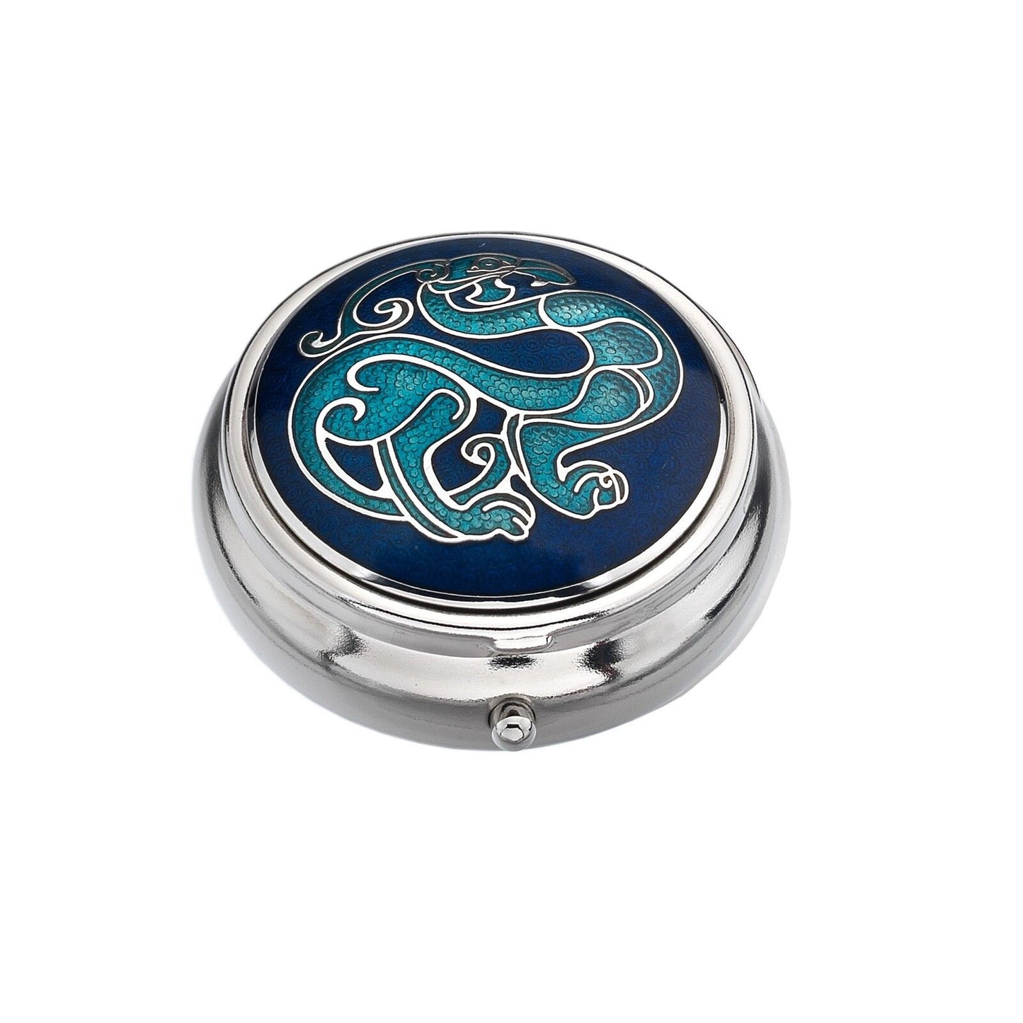 Pillbox Silver Plated Celtic Dragon and Bird Blue Brand New and Boxed