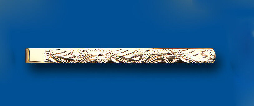 Gold Tie Slide Clip Solid Yellow Gold Engraved Design British Made Hallmarked