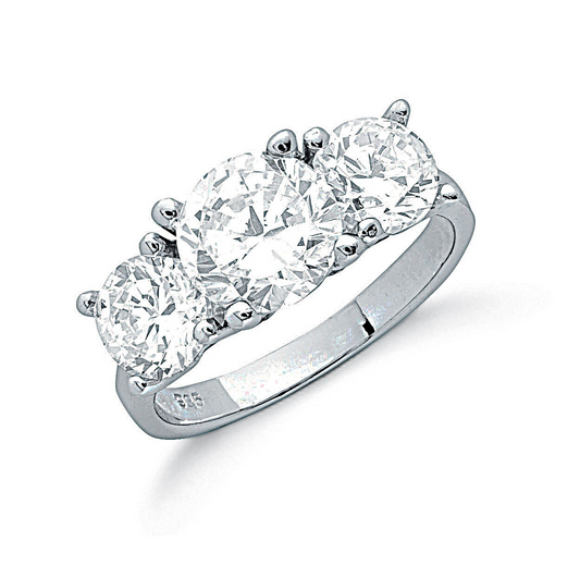 Sterling Silver Claw Set Zircon Trilogy Ring 925 Hallmark Size J-Q British Made