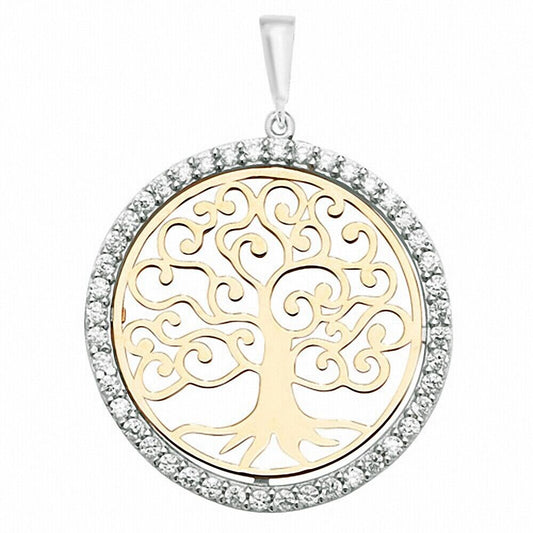 Tree of Life Pendant Yellow & White Gold 34mm x 25mm British Made