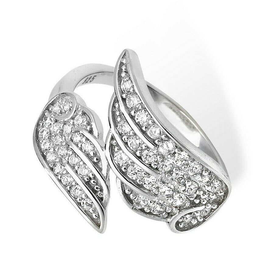Silver Angel Wing Ring 925 Hallmarked Rhodium Finish Size J - R British Made