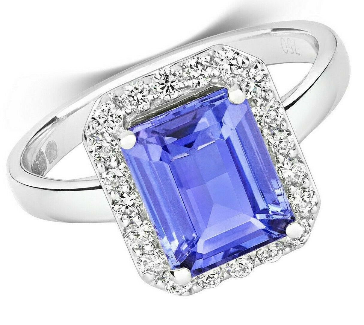 Real Tanzanite and Diamond Ring 18ct White Gold Statement Cocktail