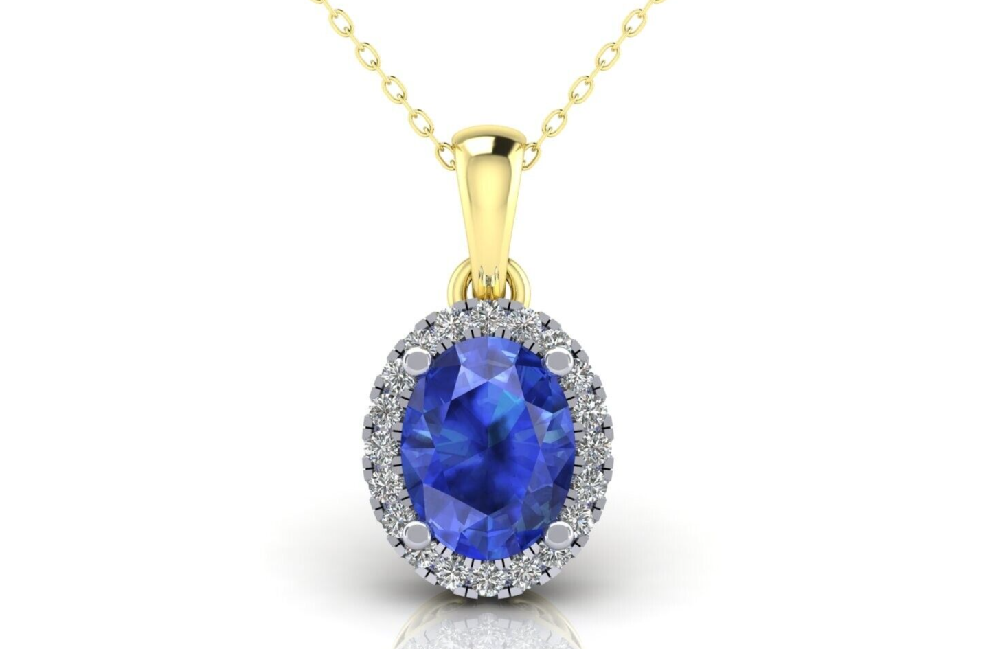 Sapphire Oval Cluster Pendant Solid 9ct Yellow Gold 18" Chain Hallmarked