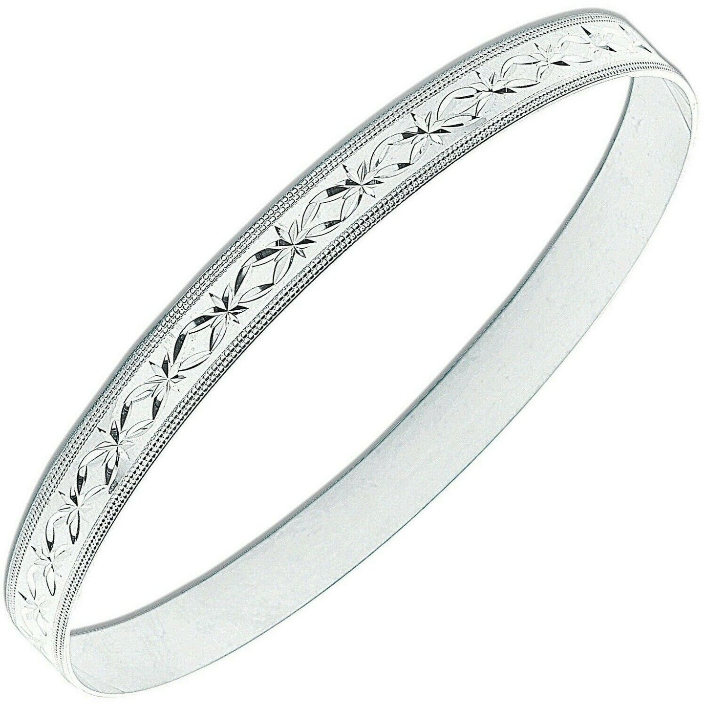 Sterling Silver 7mm Diamond Cut D-Shaped Slave Bangle