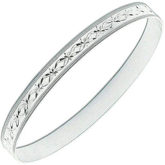 Sterling Silver 7mm Diamond Cut D-Shaped Slave Bangle