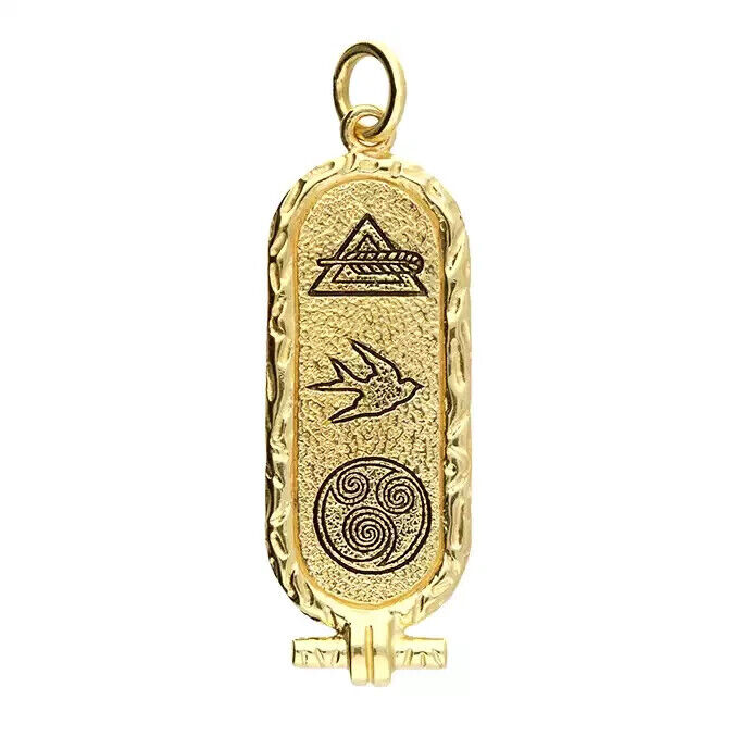 Elemental Cartouche. Air. (Gemini, Libra, Aquarius) Zodiac Yellow Gold Plated