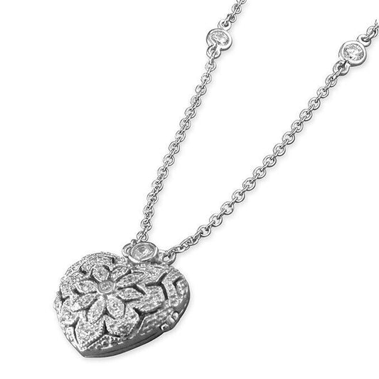 Vintage-Style Heart Locket Sterling Silver on 41-46cm Chain 925 hallmark