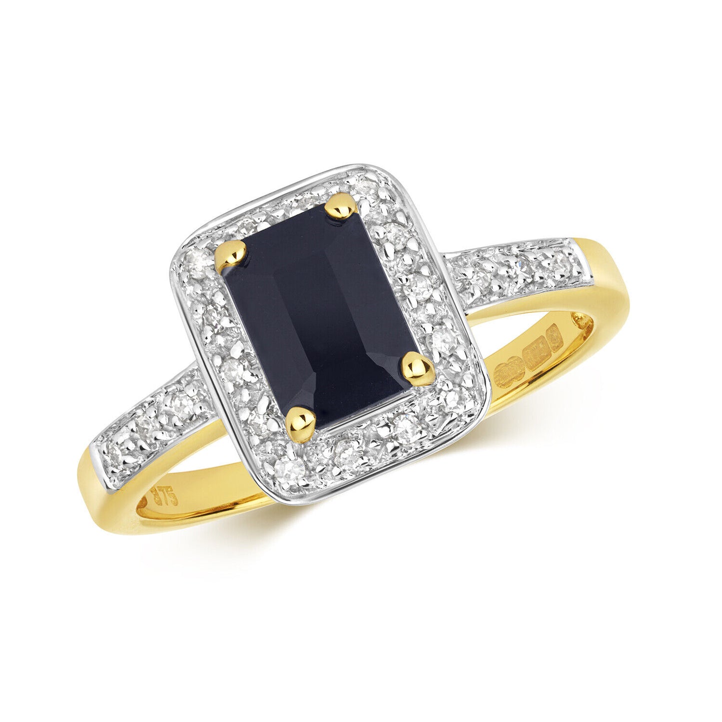 Real Sapphire and Diamond Ring Solid Yellow Gold Emerald Cut Engagement Size J-Q
