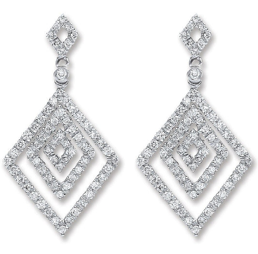 18ct White Gold 0.50ct Kite Shape Diamond Drop Earrings Hallmarked British Made
