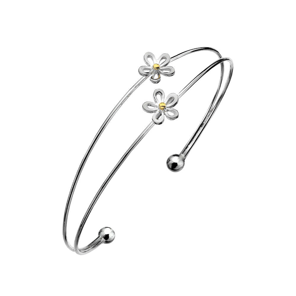 Daisy Cuff Bangle Solid Sterling Silver Torque Bracelet Hallmarked