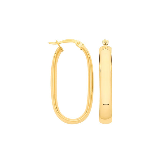 Yellow gold Rectangle Hoop Earrings 9ct Hoops Hallmarked 34 x 16.5mm