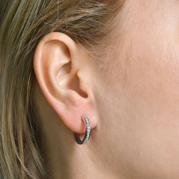 9ct White Gold 0.50ct Diamond Hoop Earrings 18.5mm Diameter