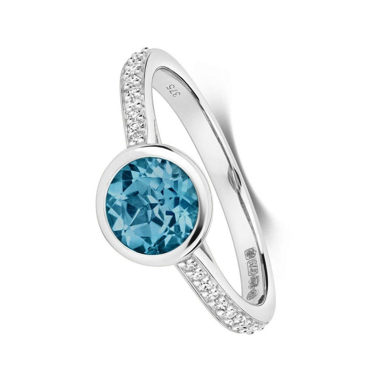 Real London Blue Topaz and Diamond Ring Solid White Gold Solitaire Size JKLMNOPQ
