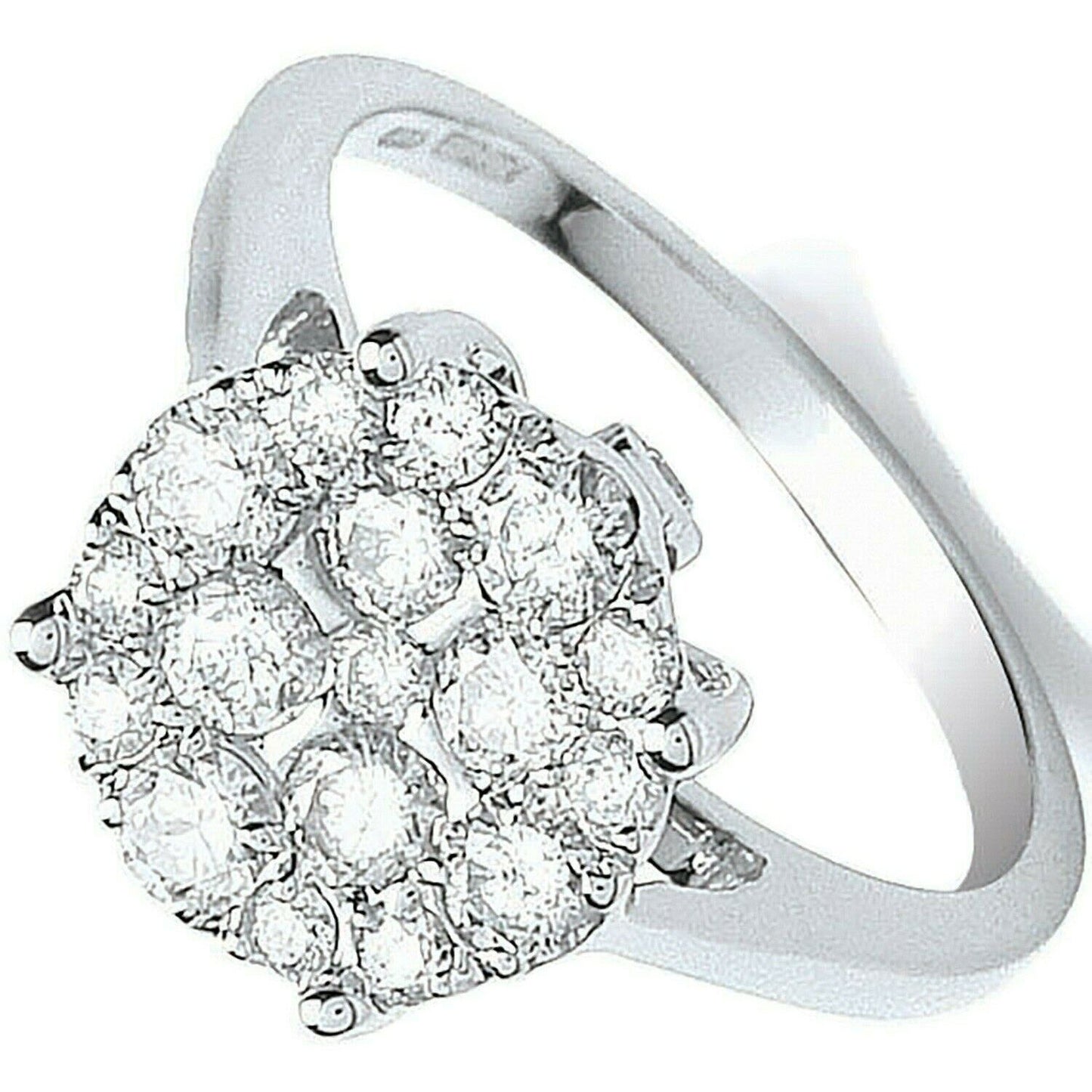 Real Diamond Ring 18ct White Gold Cluster Engagement 1.00 Carat Weight Diamonds