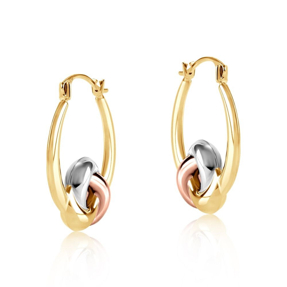 Three Colour Gold Knot Hoop Earrings 21 x 17mm Hallmarked Hoops