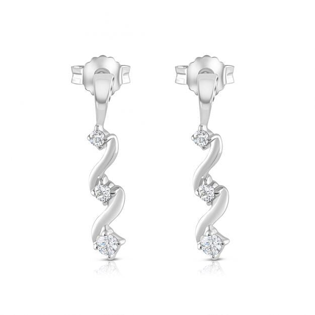 9ct White Gold 0.25ct Diamond Trilogy Drop Earrings Hallmarked British Made
