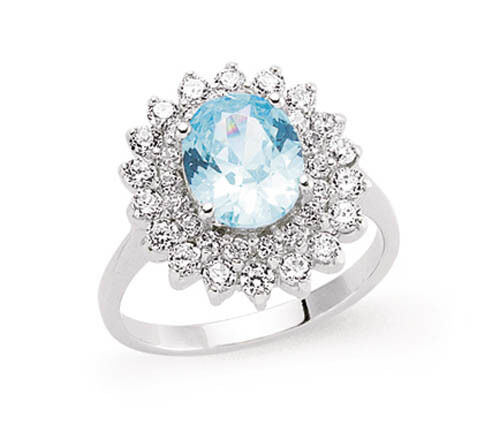 Sterling Silver Blue Topaz Oval Cluster Ring 925 Hallmark Platinum Plated