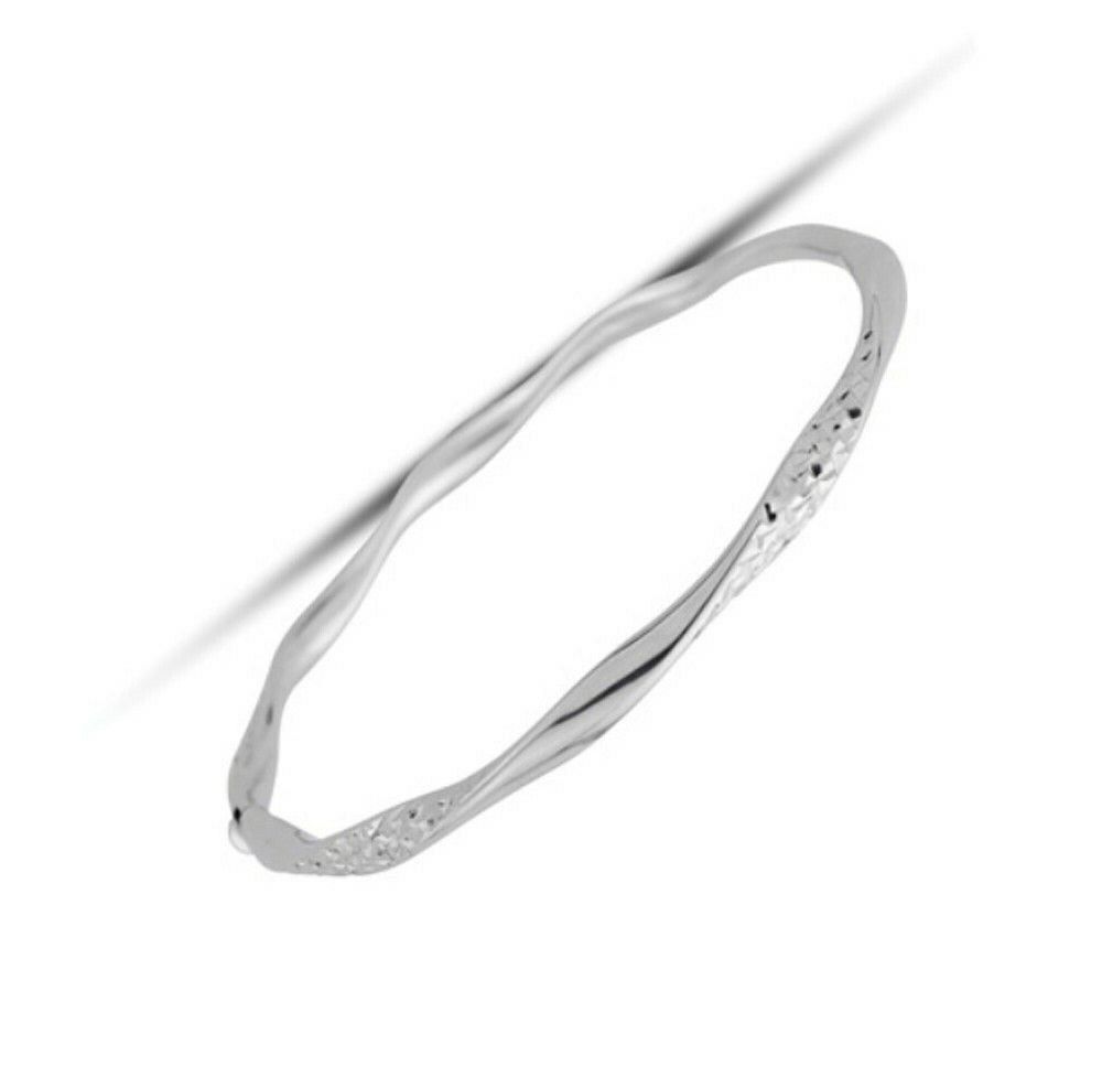 White Gold Twisted Bangle Modern Hinged Hallmarked British Made Ladies Bracelet
