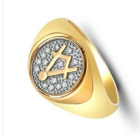 Gents Real Diamond Masonic Ring 9ct Yellow Gold Oval Signet Hallmarked