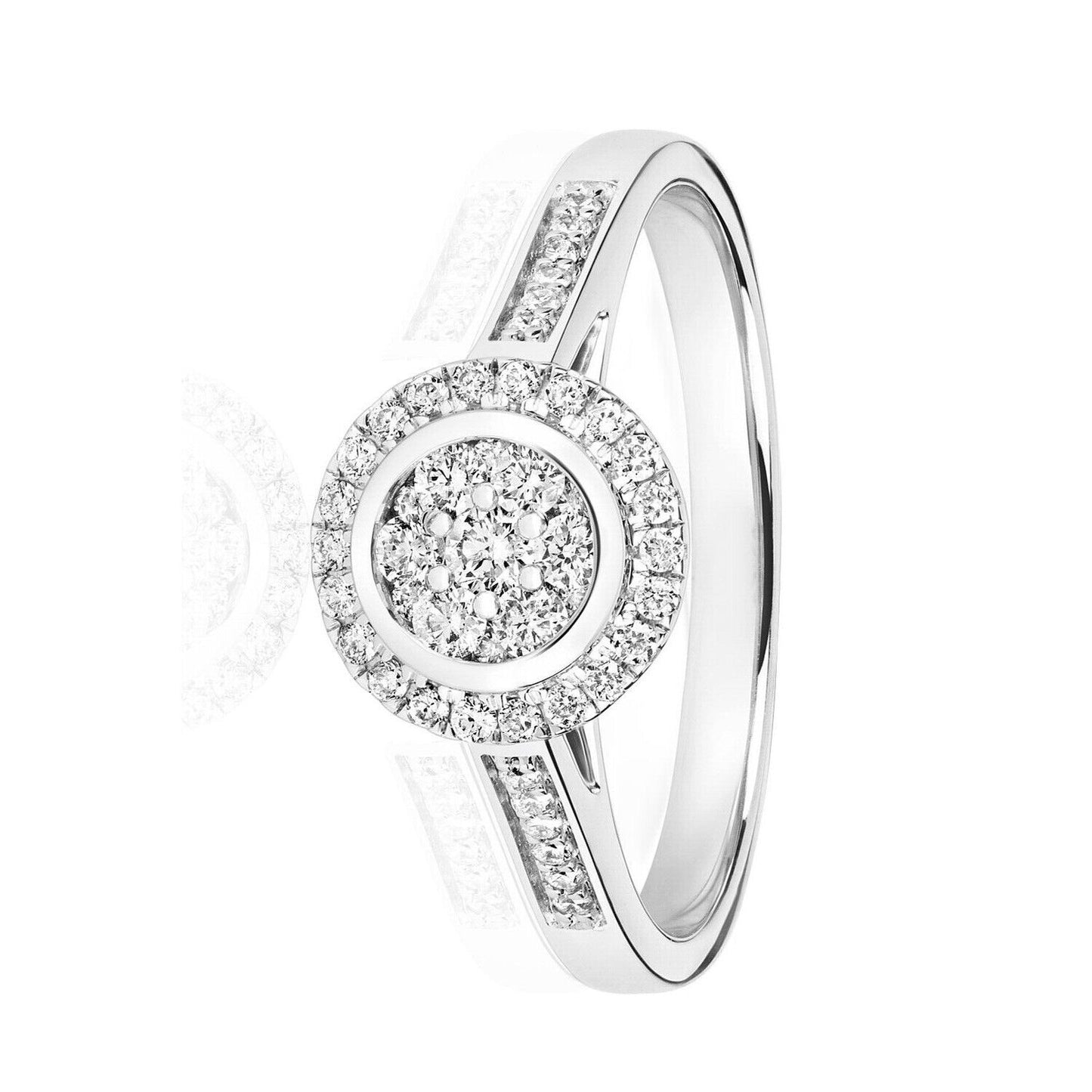 Real Diamond Halo Engagement Ring 9ct White Gold Round Cluster 0.33 Carat Weight