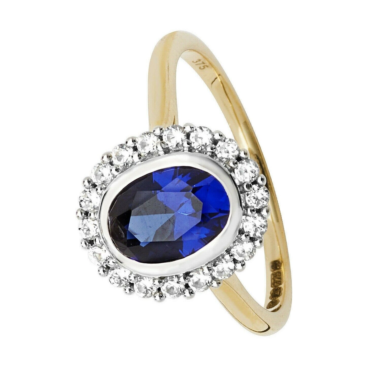 Yellow Gold Sapphire Ring White Sapphires Engagement Cluster Dress Hallmarked