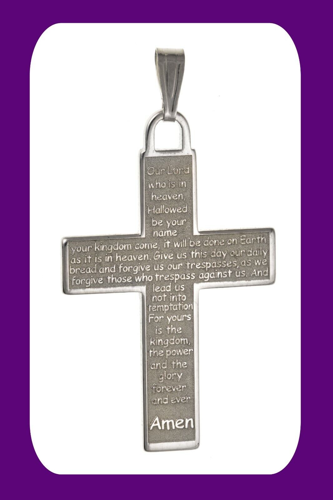 The Lords Prayer Cross Pendant Solid Sterling Silver 925 Hallmark 26 x 18mm