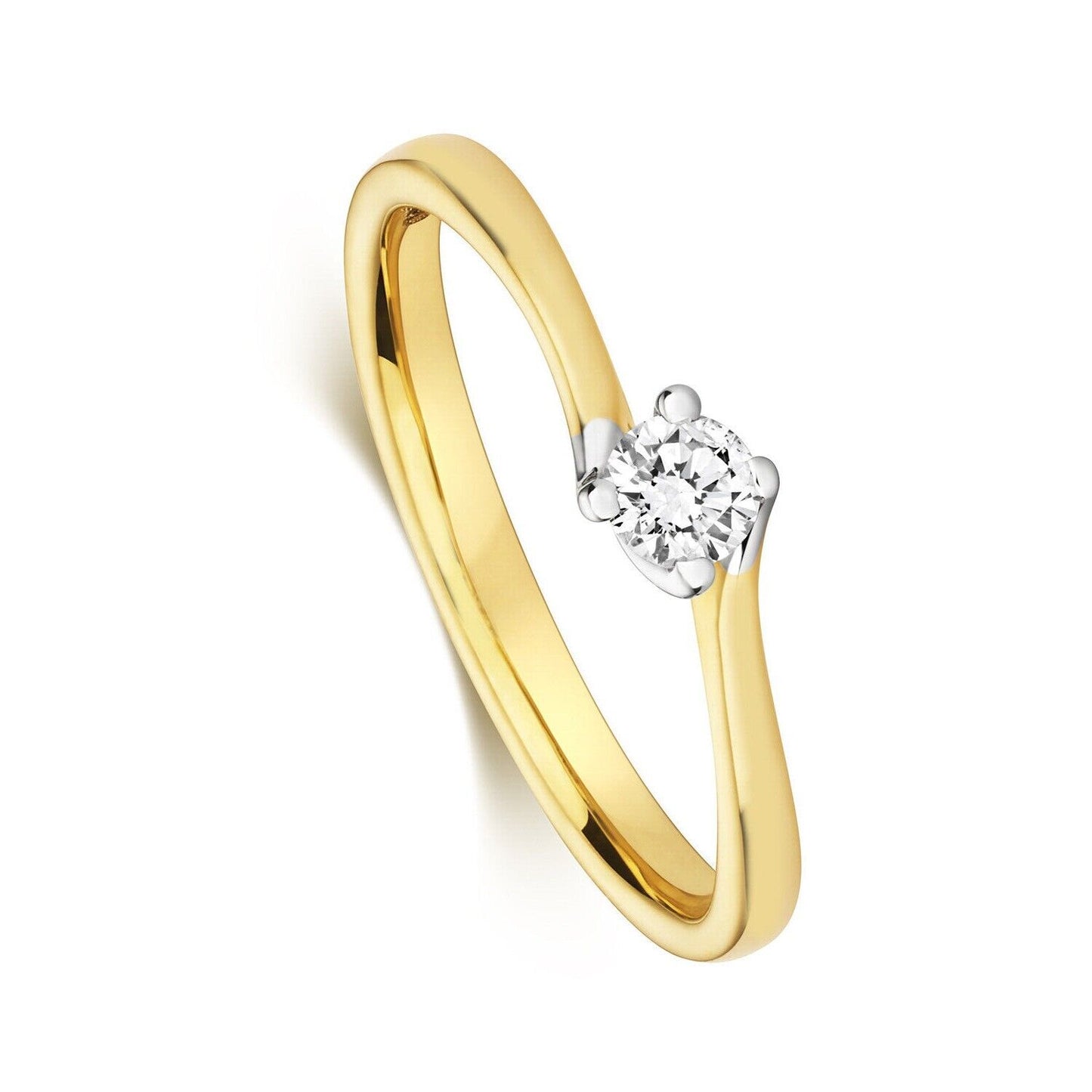 Real Diamond Twist Solitaire Ring 9ct Yellow Gold Engagement 0.15ctw Size J - Q