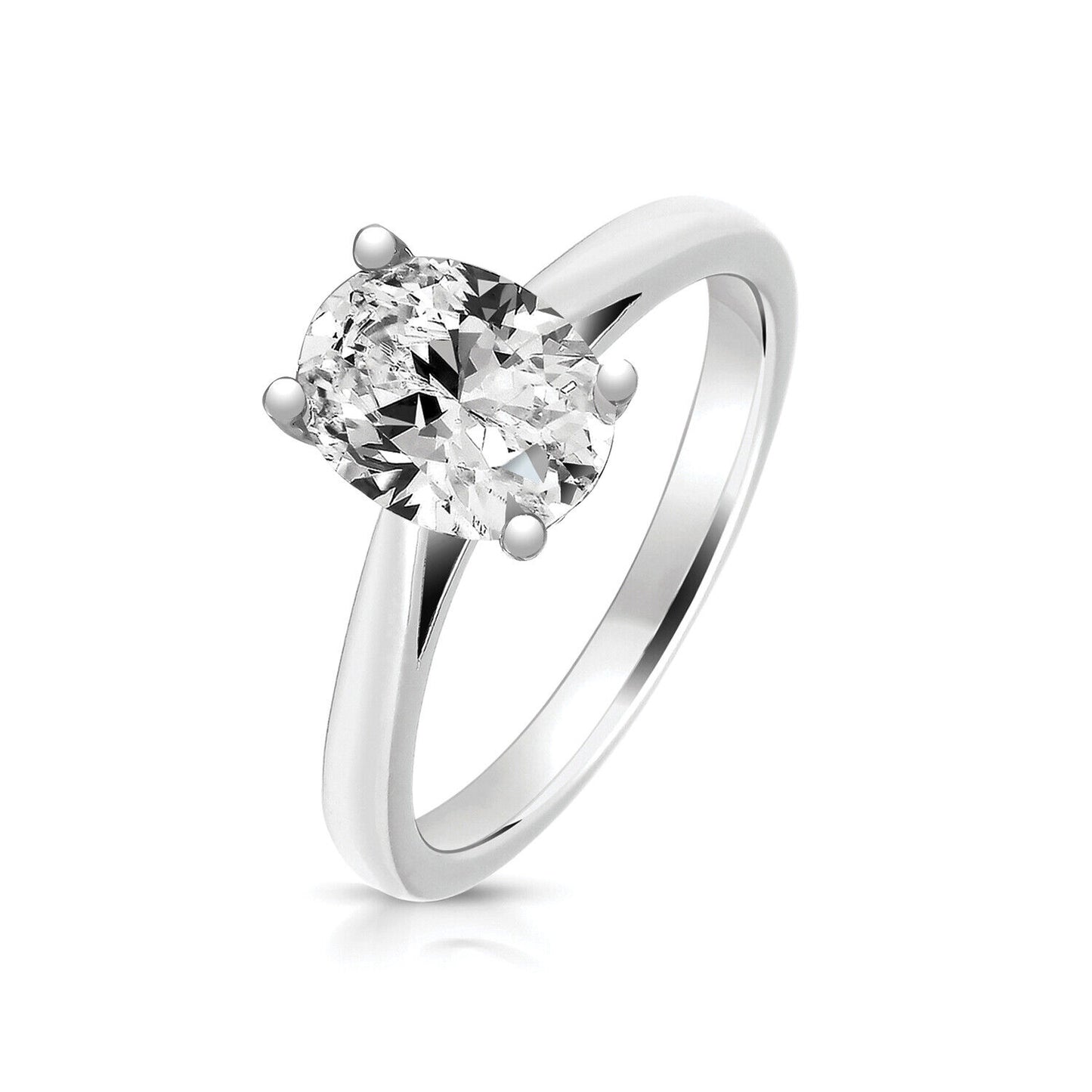 Sterling Silver 9x7mm Oval Solitaire Ring 925 Hallmark Rhodium Plated