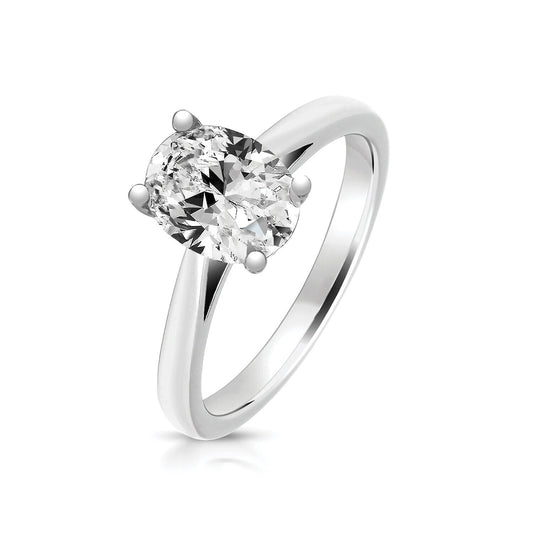 Sterling Silver 9x7mm Oval Solitaire Ring 925 Hallmark Rhodium Plated