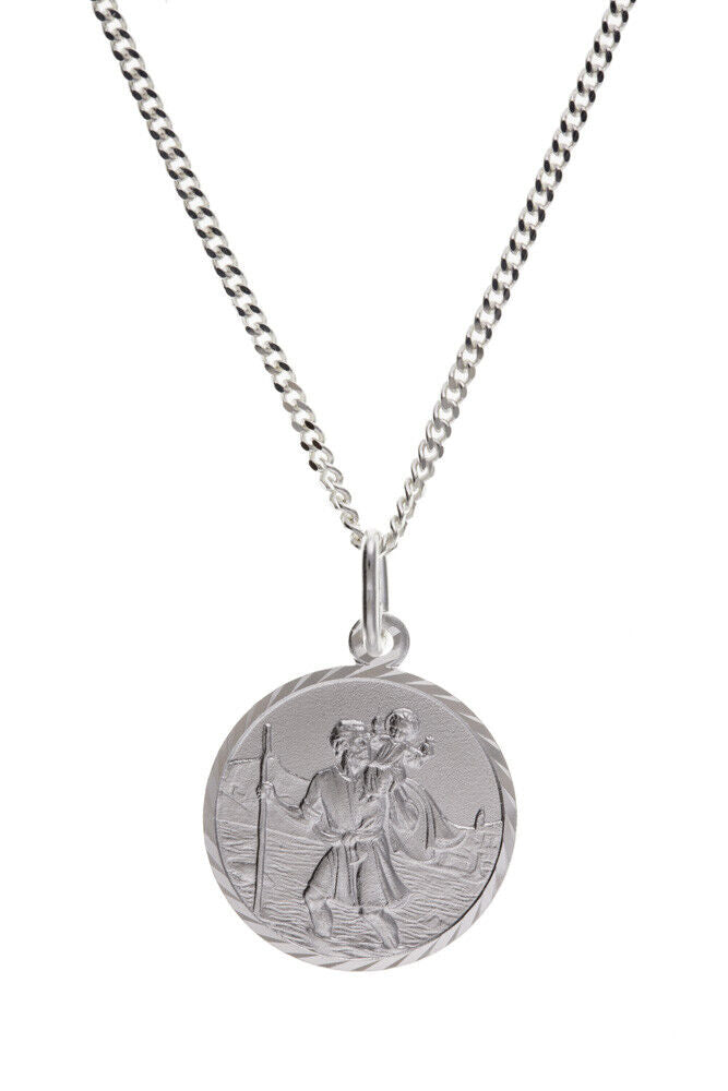 Small St. Christopher Pendant Sterling Silver 925 Hallmark 16 - 18" Chain