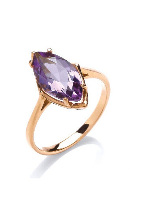 9ct Yellow Gold Amethyst Marquise Ring Solitaire Cocktail Full Hallmark