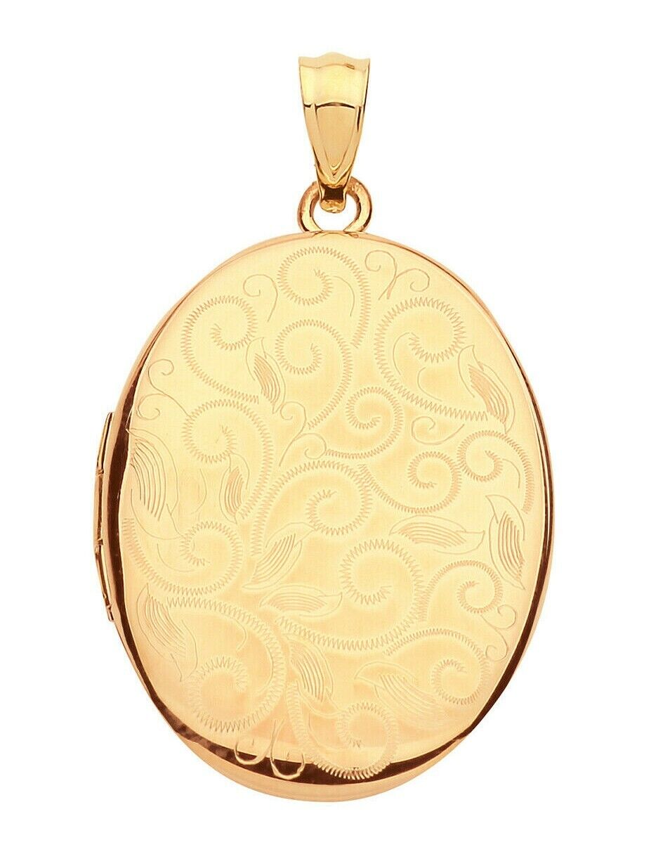 Yellow Gold Oval Locket Solid 9 Carat Hallmarked Scroll Pattern British Made
