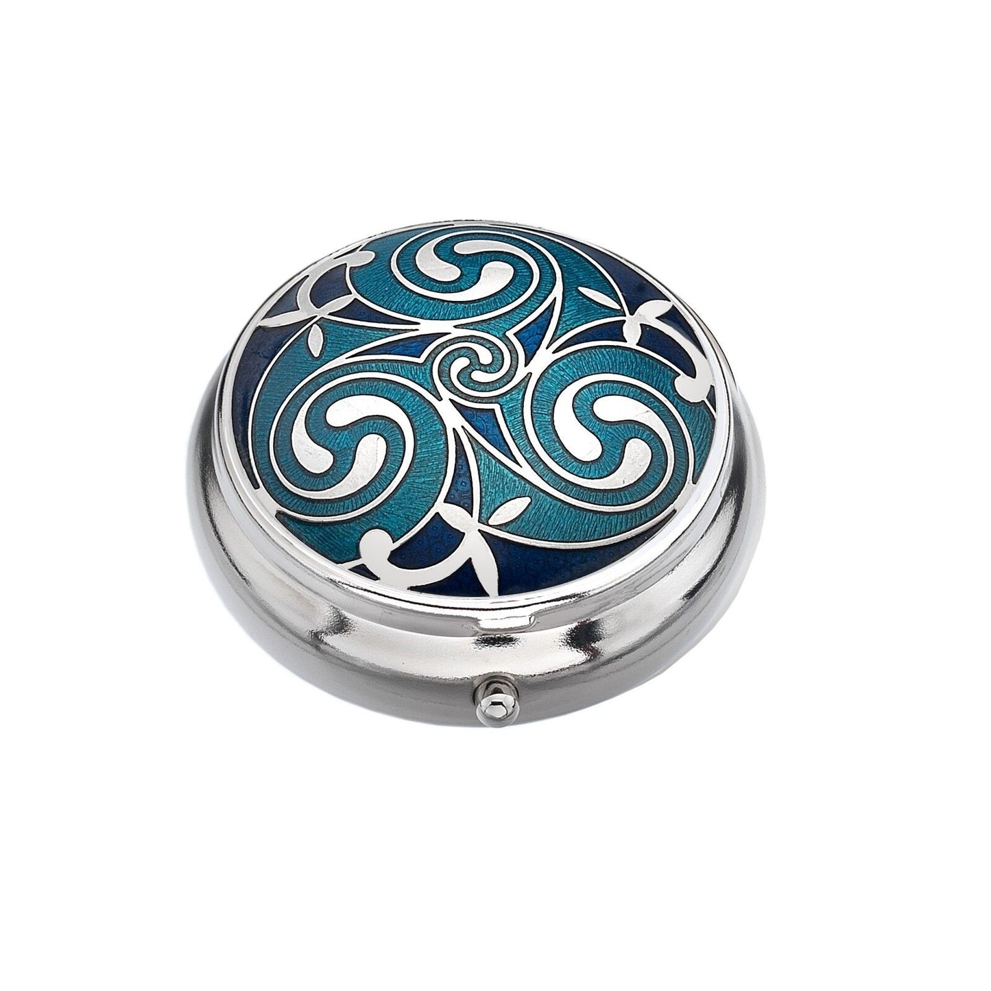Pillbox Silver Plated Celtic Triskele Rounds Blue Brand New and Boxed