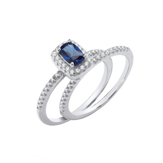 Sterling Silver Sapphire Bridal Set and Half Eternity Rings 925 Hallmark