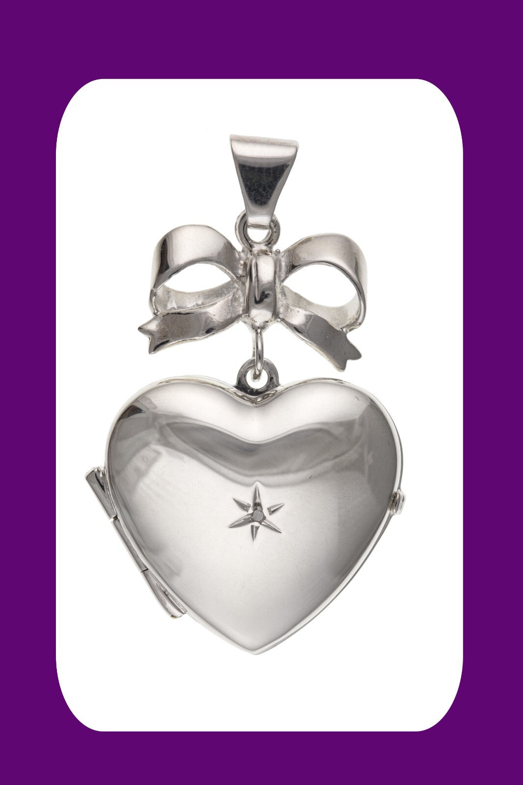 Real Diamond Heart Locket With Bow Solid Sterling Silver 925 Hallmark