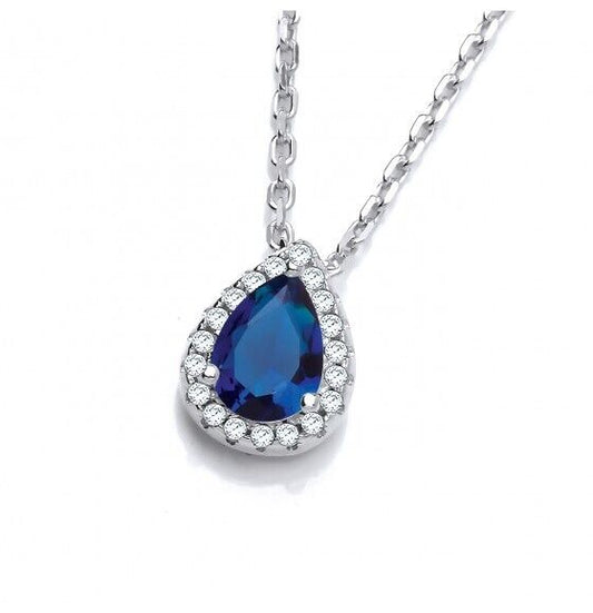Sapphire Teardrop Pendant Solid Sterling Silver 16-18" Chain Luxurious Packaging