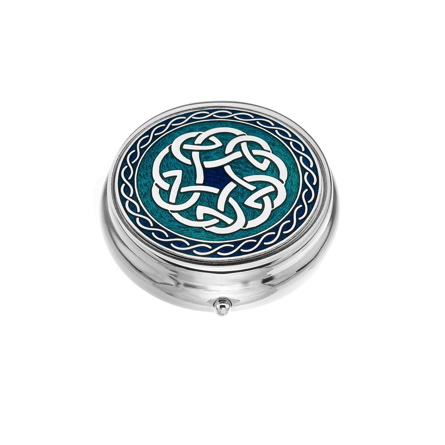 Large Pill Box Silver Plated Celtic Knot Blue Brand New & Boxed