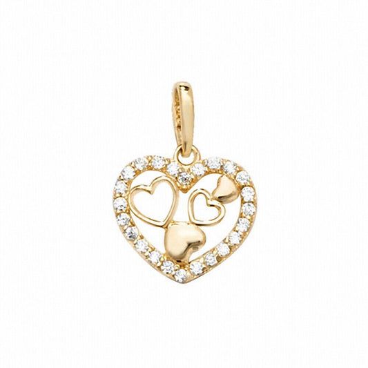 Multi Heart Pendant Yellow Gold 14mm x 10mm British Made