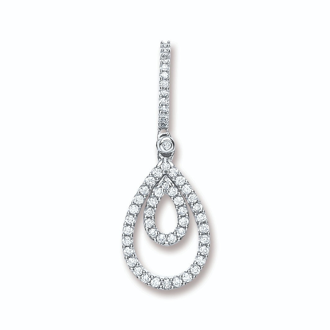 9ct White Gold 0.30ct Diamond Pear Drop Pendant Made in London