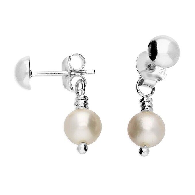 Back to Front Freshwater Pearl Drop Stud Earrings Solid Sterling Silver 925