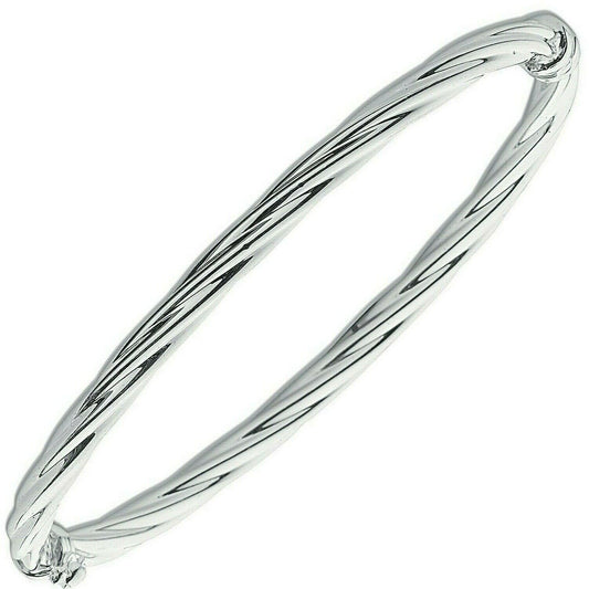 Sterling Silver Twisted Bangle Ladies Hinged British Made 925 Hallmark Boxed