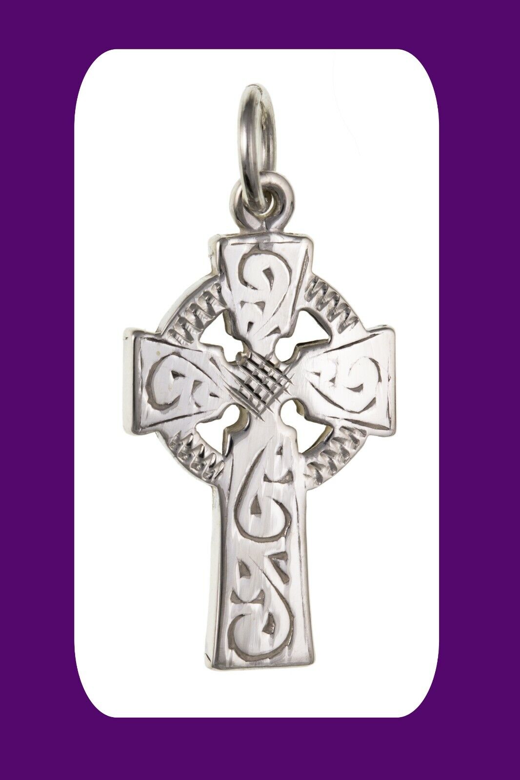 Sterling Silver Engraved Celtic Cross Pendant 925 Hallmark 21 x 13mm