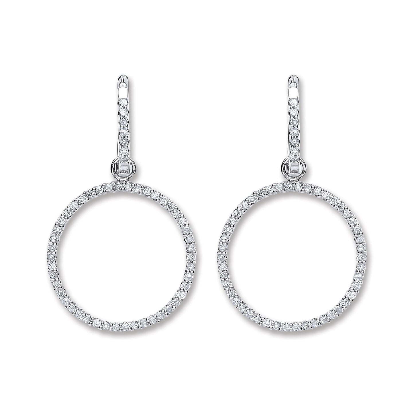 18ct White Gold Open Circle 0.55ct Diamond Drop Earrings Hallmarked British Made