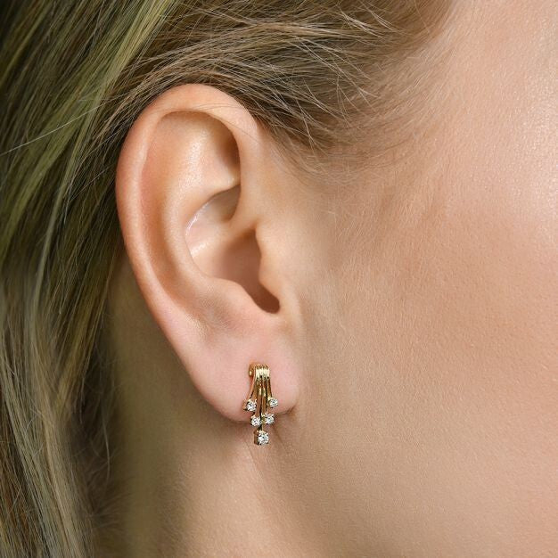 9ct Yellow Gold 0.25ct Diamond Studs Cascading Earrings Hallmarked - 7 x 15.7mm