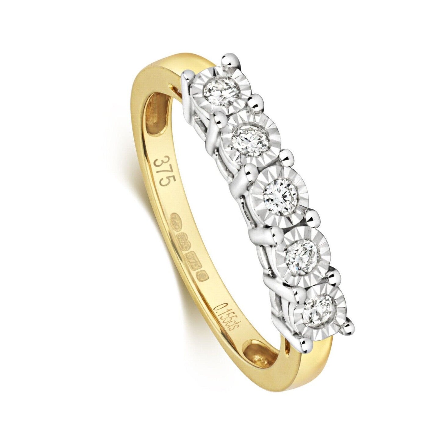 9ct Yellow Gold Diamond Eternity Ring Five Stone Anniversary Illusion Setting