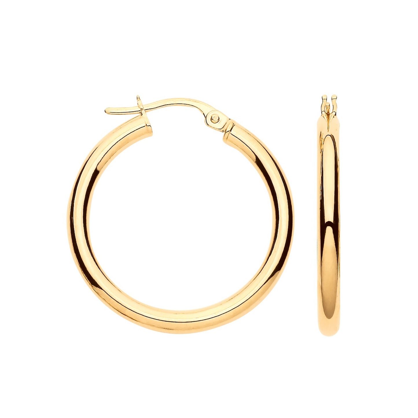 Yellow Gold 25mm Hoop Earrings Tubular Hoops Hallmarked