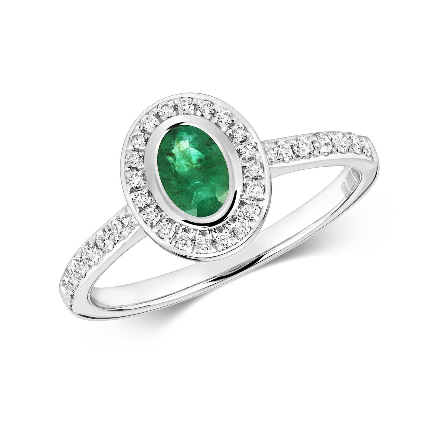 Real Emerald and Diamond Ring 9ct White Gold Oval Halo Cluster Engagement