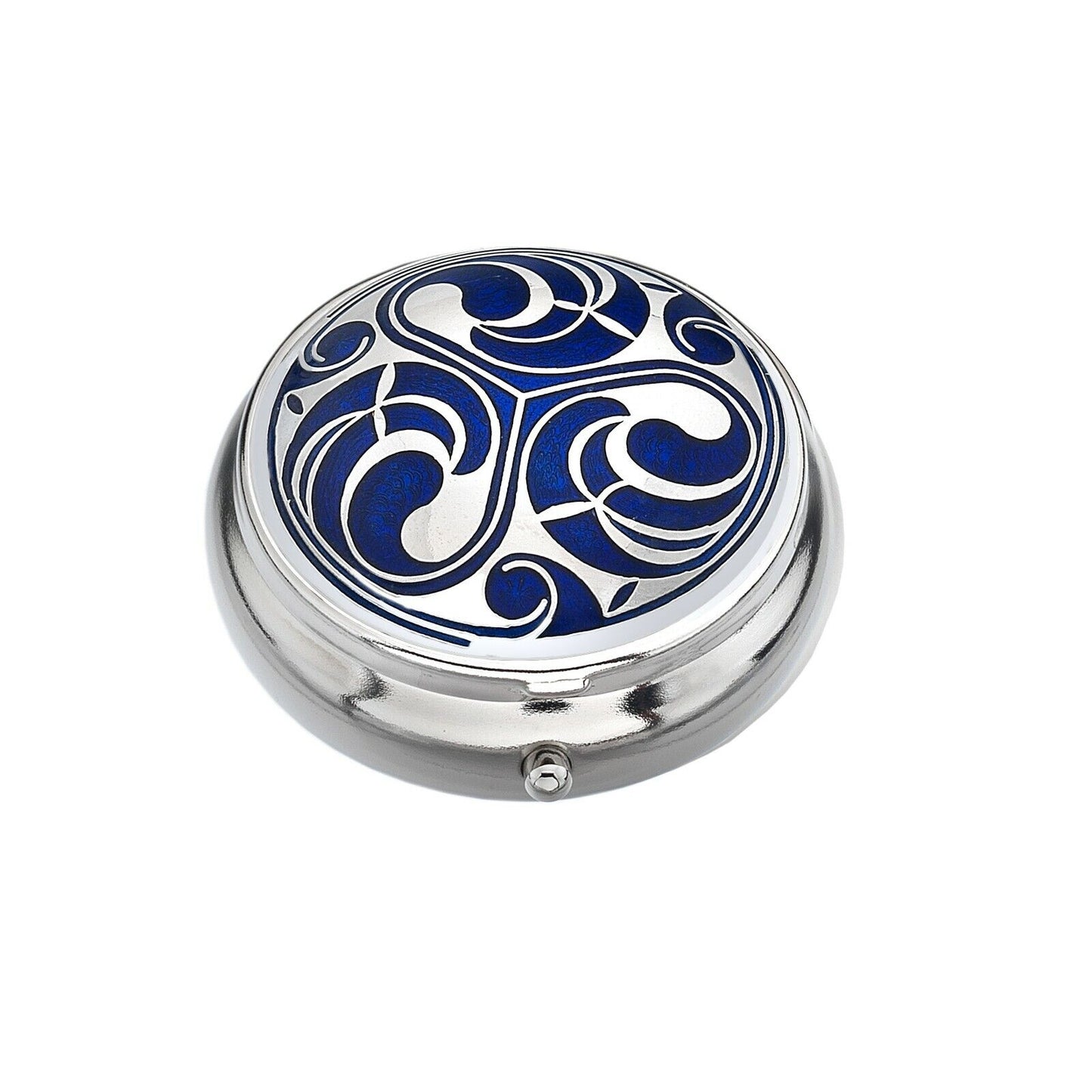 Pillbox Silver Plated Celtic Triskele Design Blue Brand New and Boxed